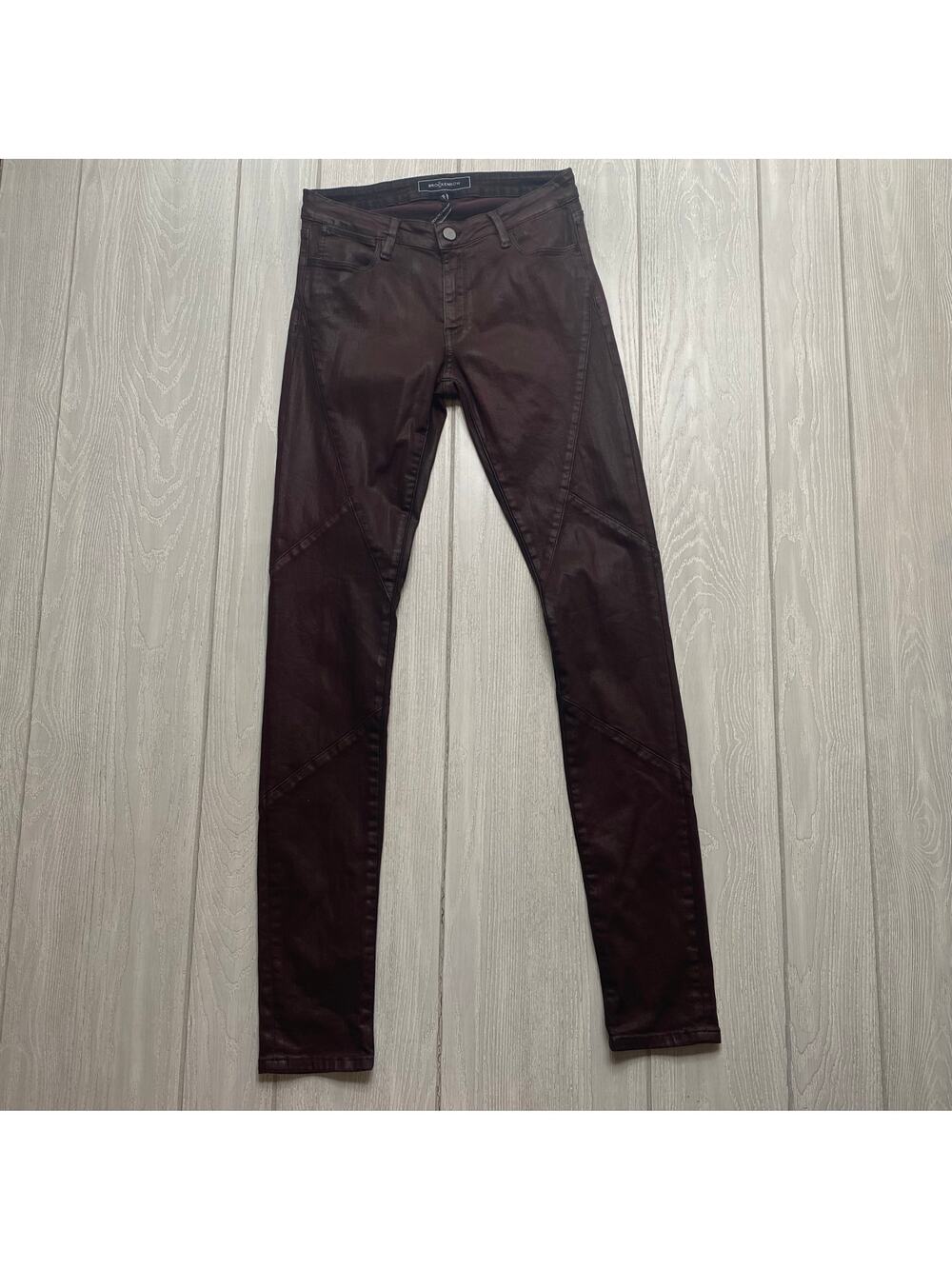 Brockenbow Women's Wax Bordeaux Magda Puzzle Skinny Coated Jeans Size 27